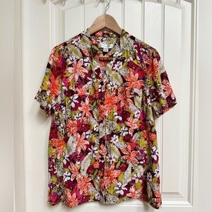 Christopher & Banks Printed Split Neck Short Sleeve Linen Blend Blouse. Size L